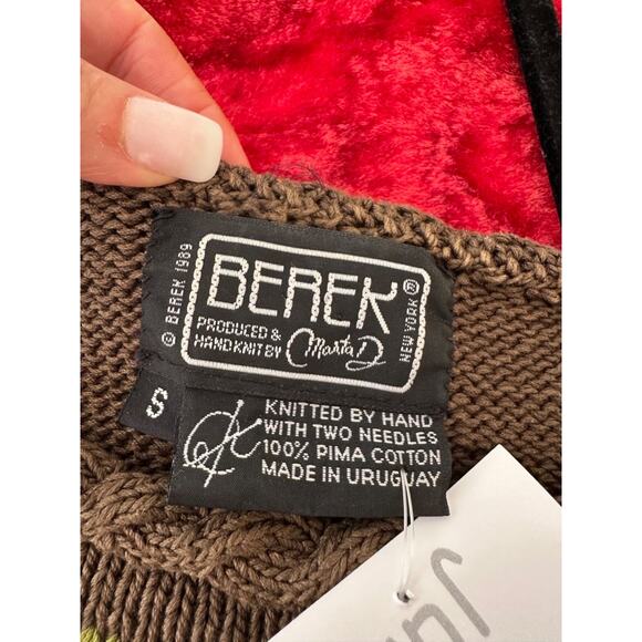 Berek Marta D Sweater Small HAND KNIT Cornucopia Pumpkins Leaves Gourds 1989 NEW - Picture 8 of 9